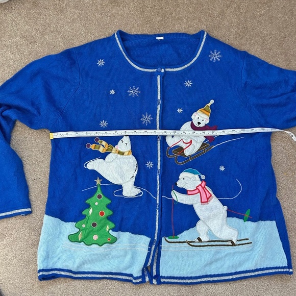 Vintage Christmas / Winter  Sweater with button front, blue, size XL - Picture 9 of 10